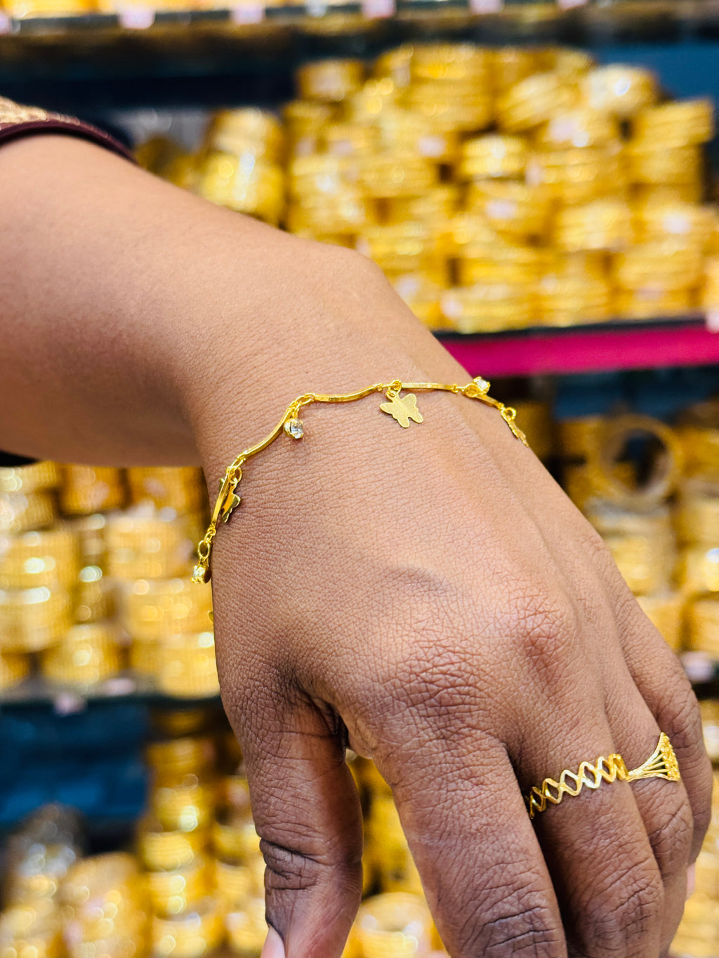 Butterfly Premium Gold Plated Stone Hanging Bracelet