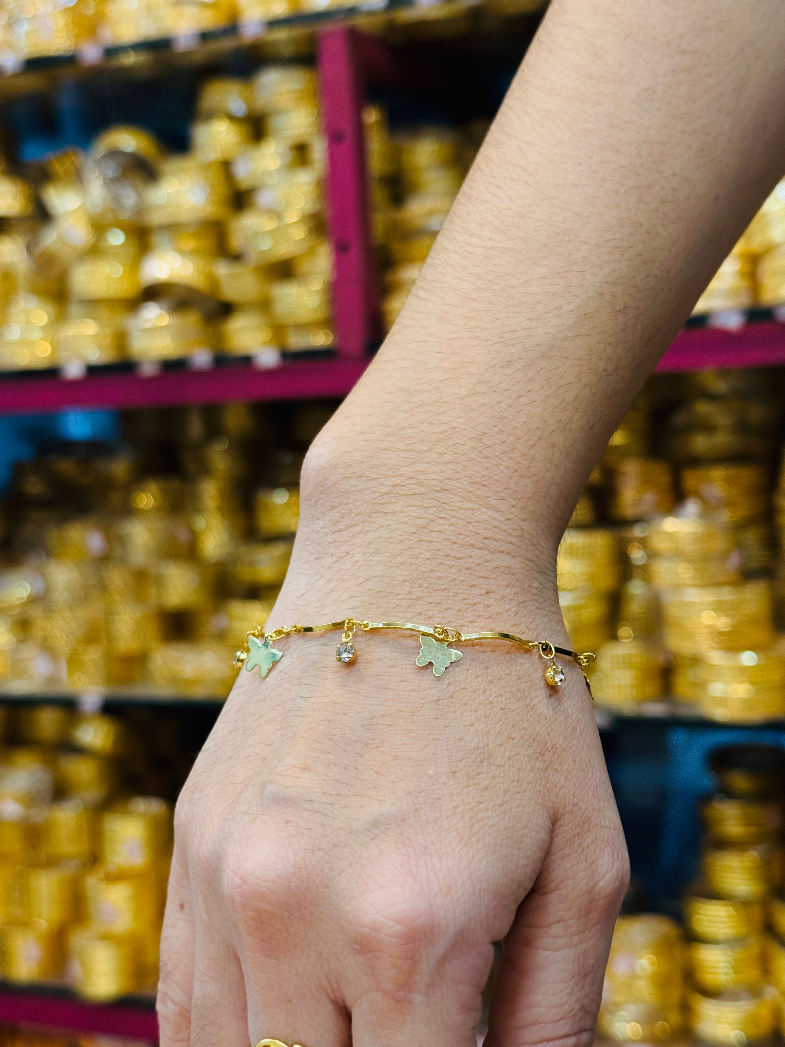 Butterfly Premium Gold Plated Stone Hanging Bracelet