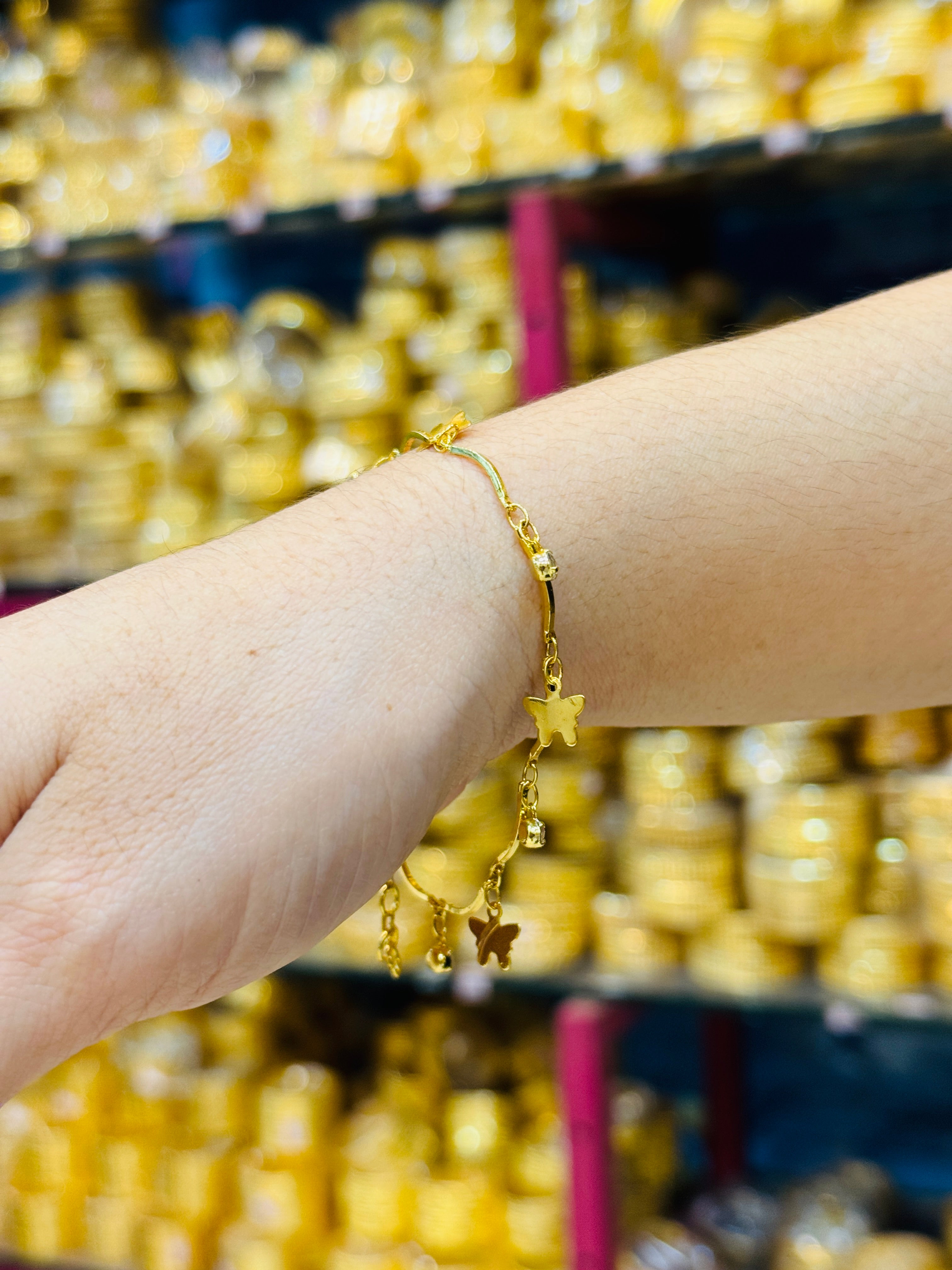 Butterfly Premium Gold Plated Stone Hanging Bracelet